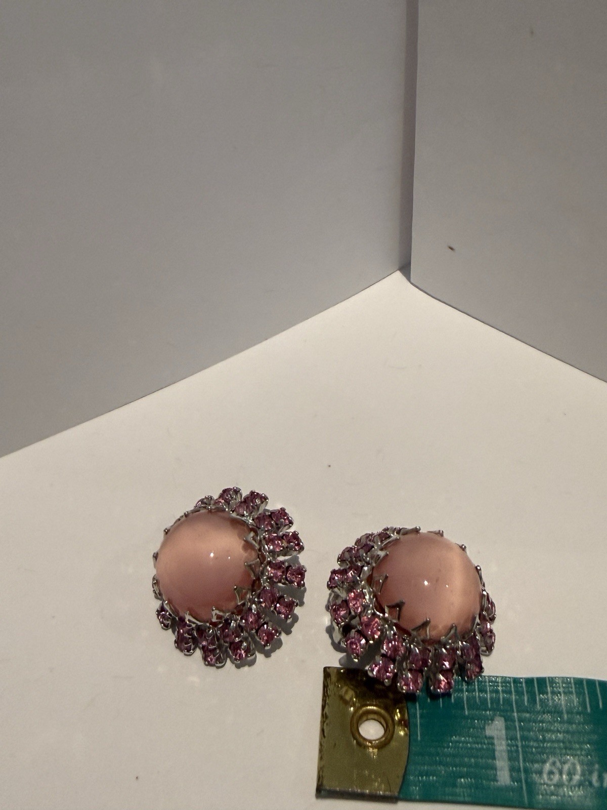 Vintage 1950s Pink Moonglow Rhinestone Cluster Clip Earrings MCM