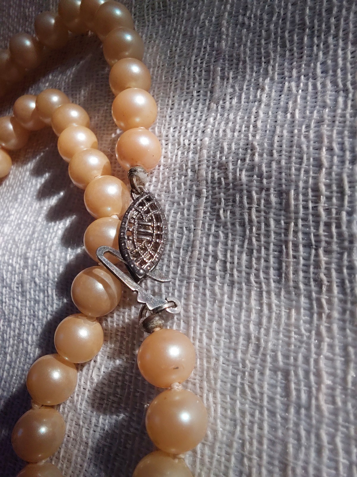Vtg 40s Hand-Knotted Japanese Glass Faux Pearl Necklace Sterling Silver Clasp