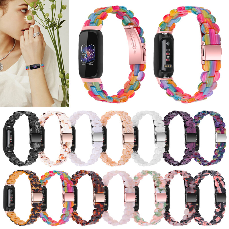 For Fitbit Inspire 3 Fashion Luxury Resin Strap Stainless Steel Watch Band