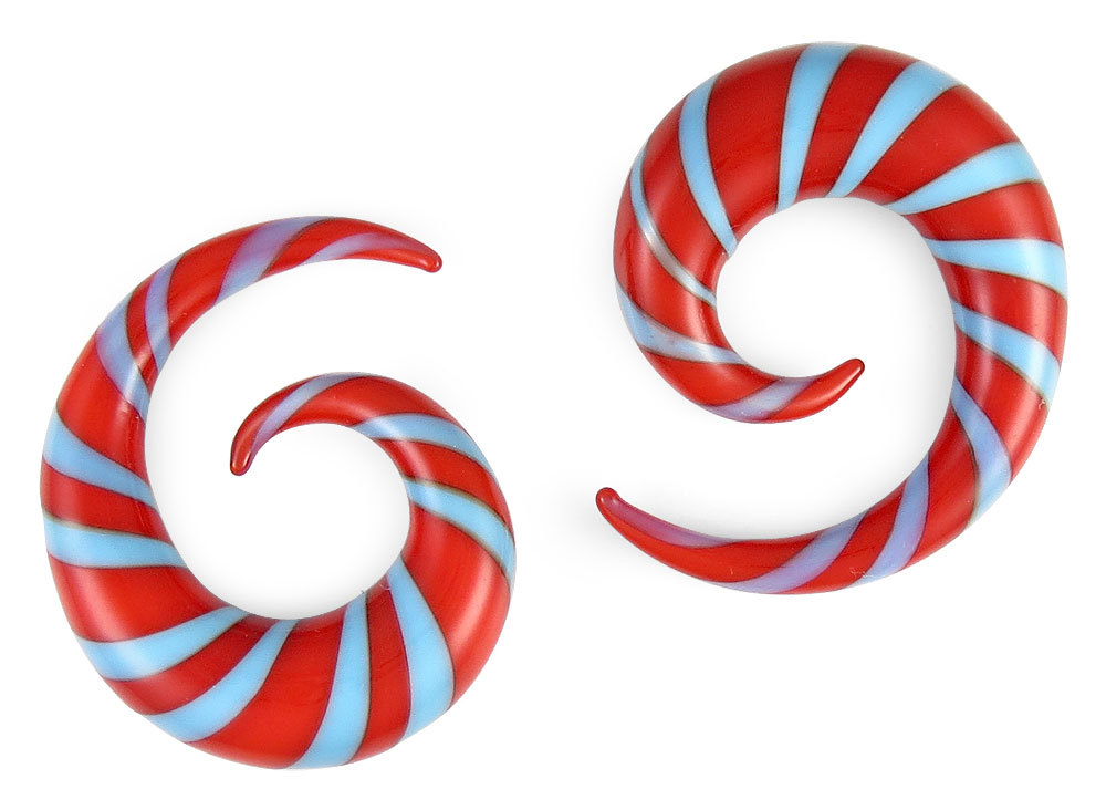 Pair Blue and Red Pyrex Glass Spirals Gauges