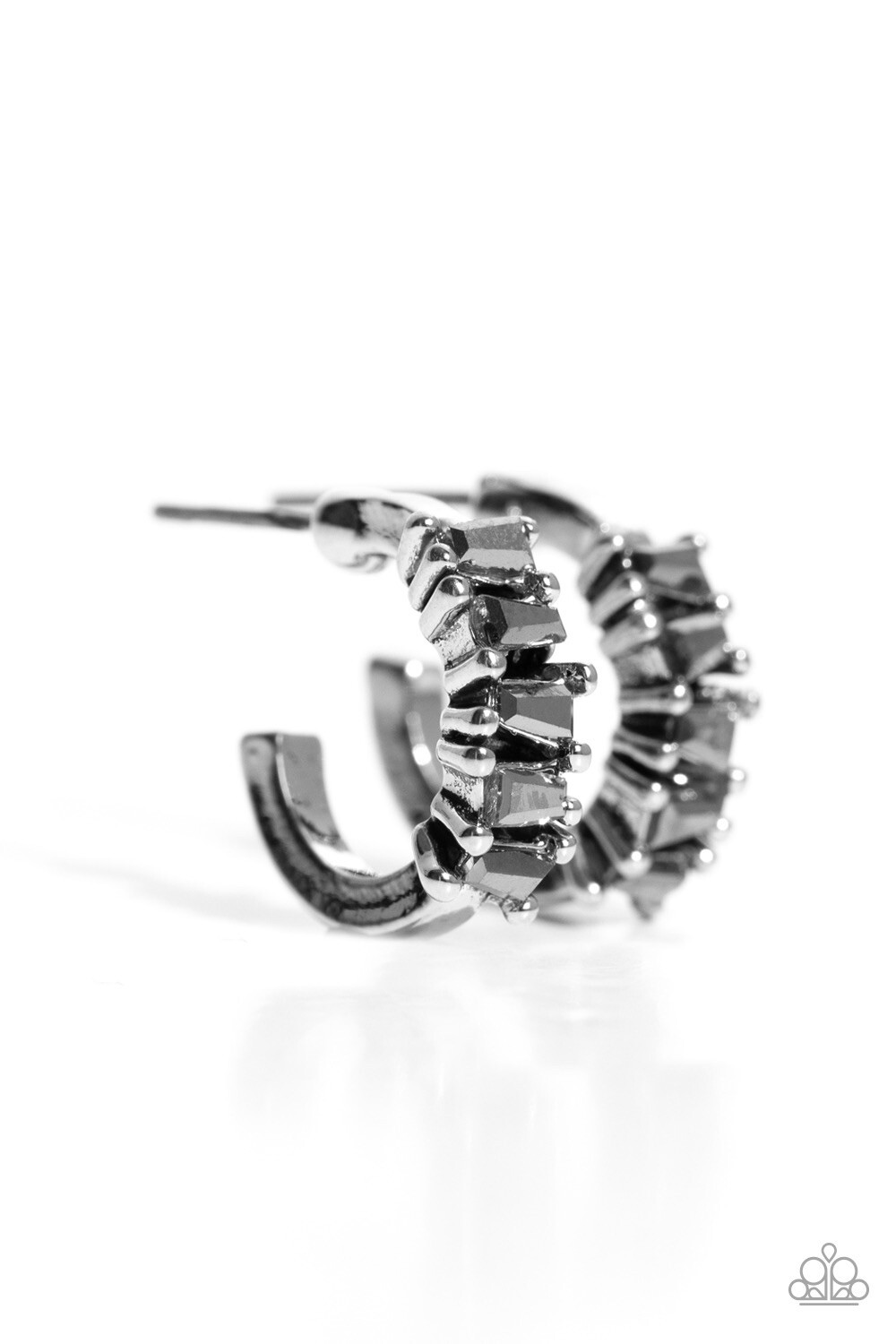 Paparazzi Rugged Rockstar Silver Hematite Small Hoop Earrings Lead & Nickel Free