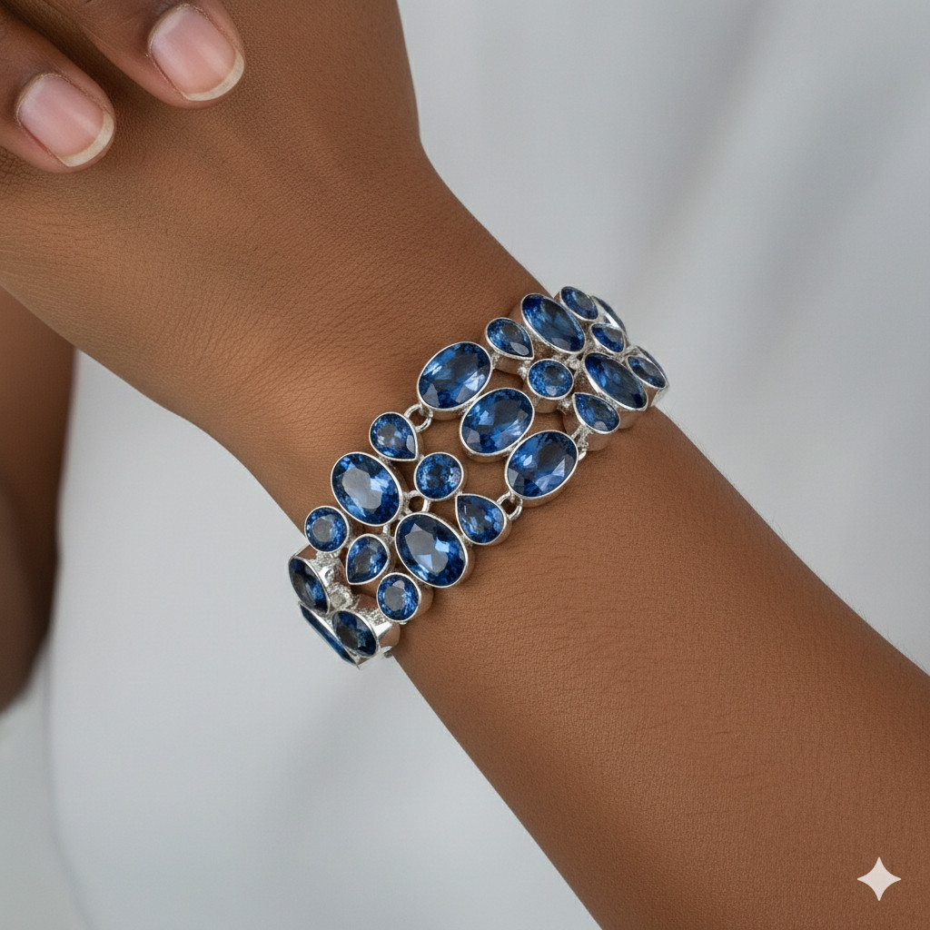 Blue Indicolite Gemstone 925 Sterling Silver Adjustable Chain Bracelet For Gift