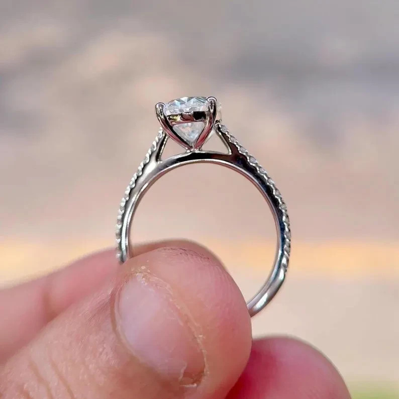 2.50Ct Oval Lab Grown Diamond cathedral Setting Engagement Ring 14K White Gold