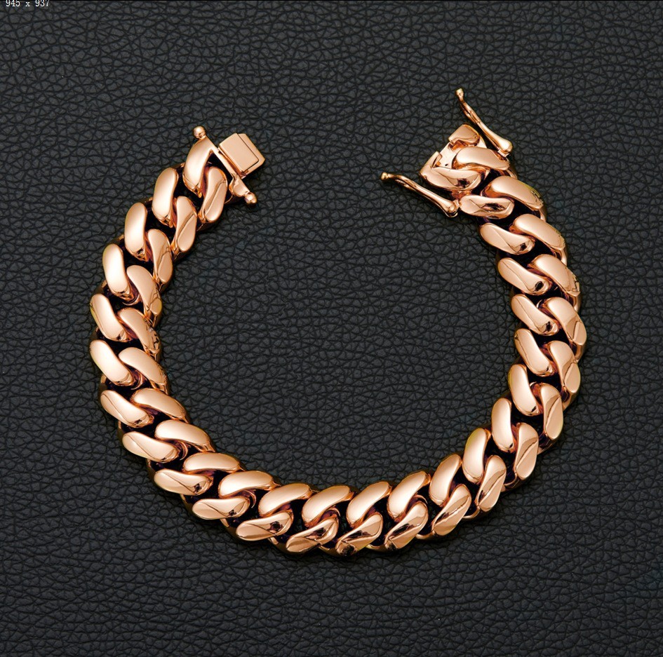 10-22MM Stainless Steel Rose Gold Miami Hip Hop Cuban Chain Necklace Bracelet