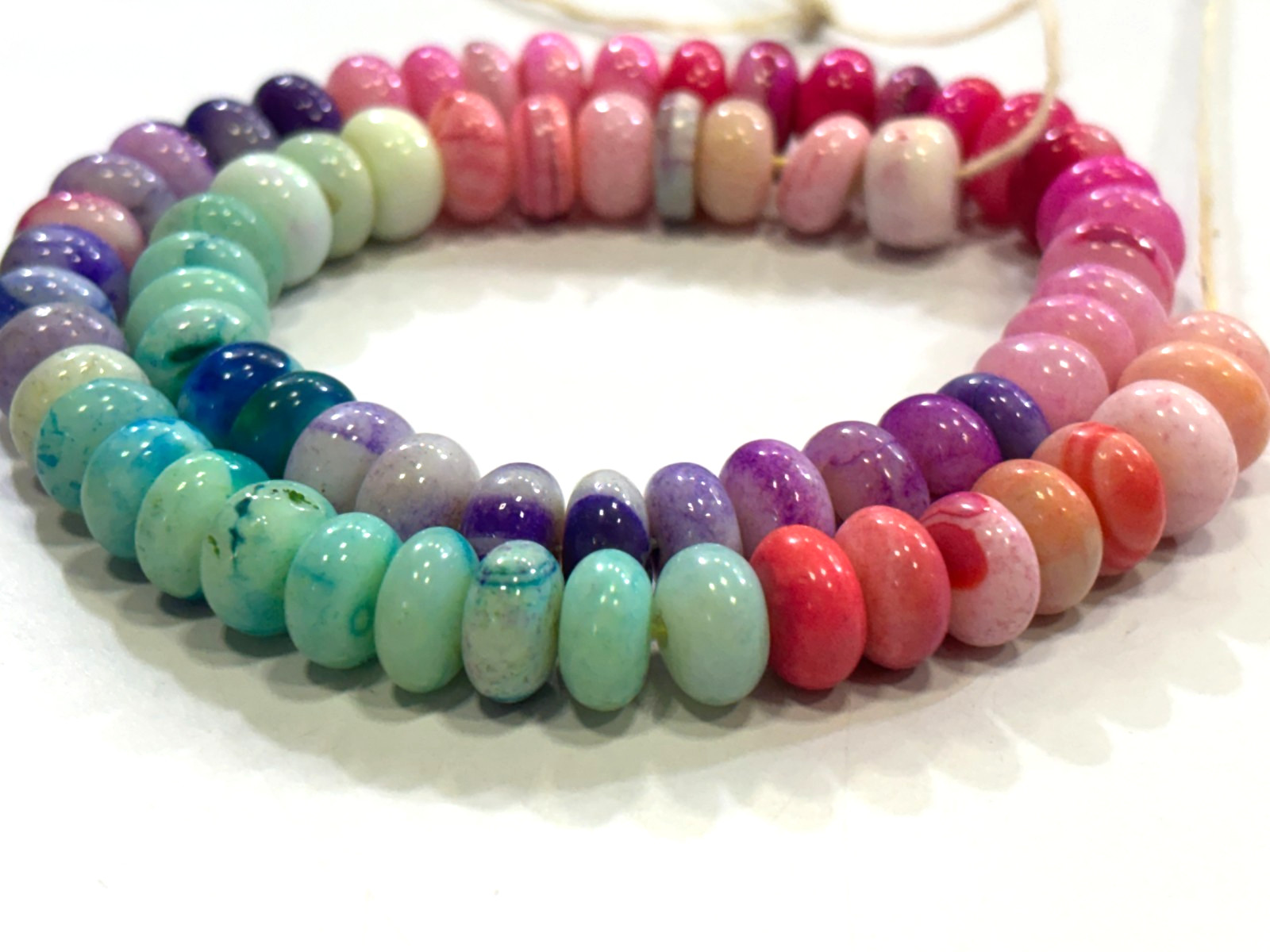 MULTI OPAL BEADS ROUNDELLE 9-10MM SMOOTH GEMSTONE 16 INCH NECKLACE