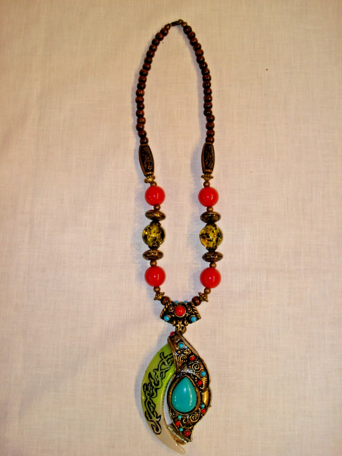 LARGE VINTAGE MULTICOLOR ARTSY BOHO STATEMENT NECKLACE ART TO WEAR JEWELRY