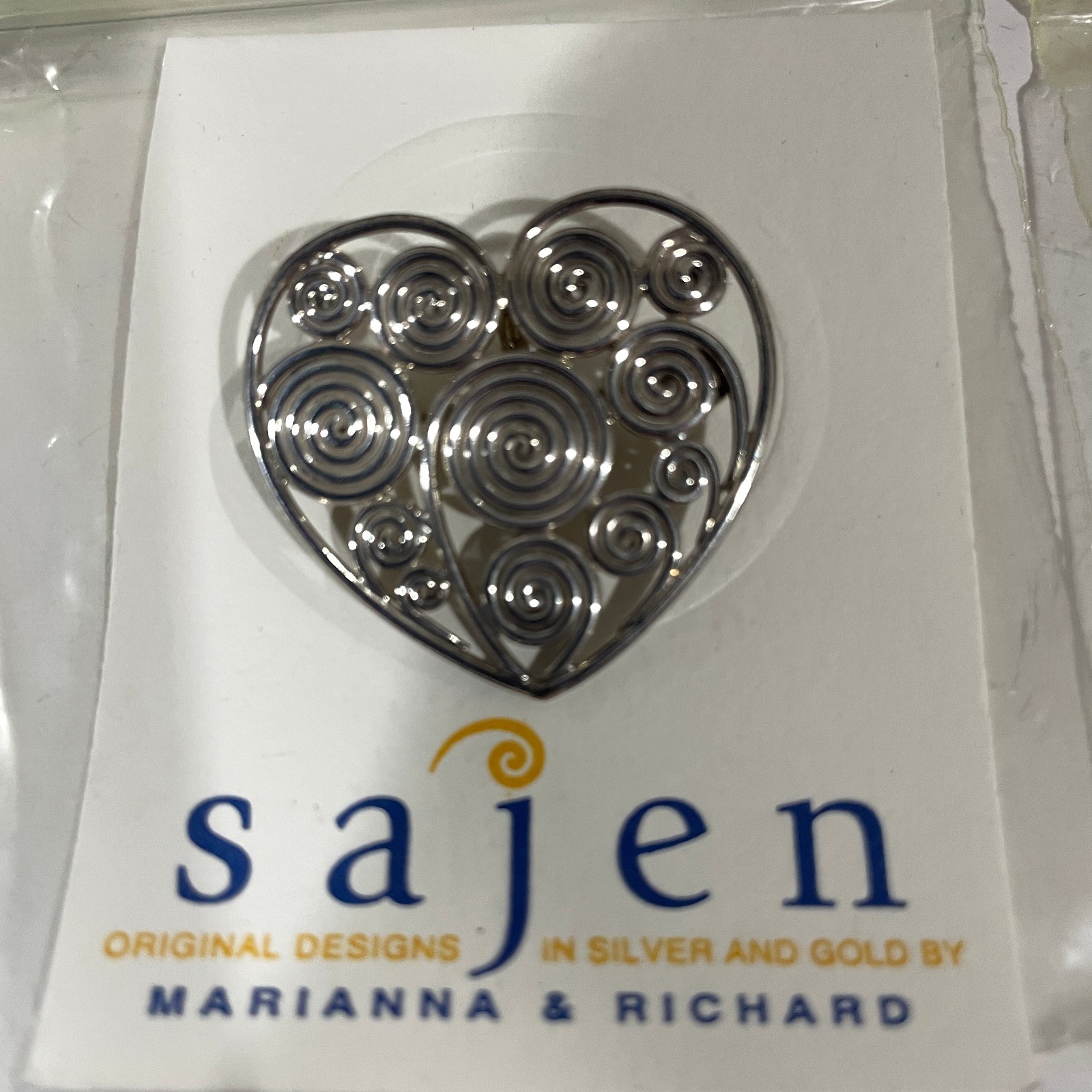 NOS Vintage Sajen Sterling Silver Heart Pendant / Pin & Earring Set