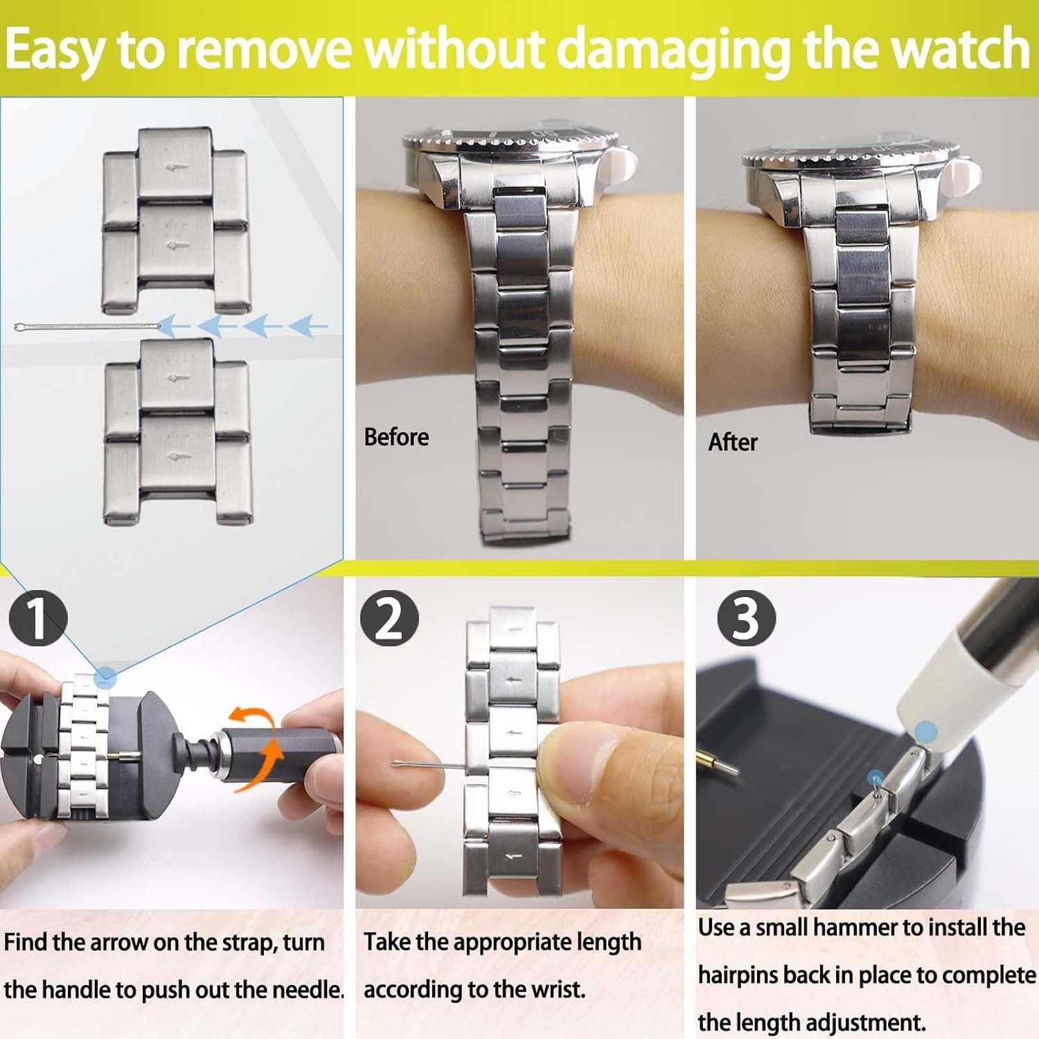 Watch Link Removal Kit Watch Band Sizing Tool for Watch Strap Adjustment Watc…
