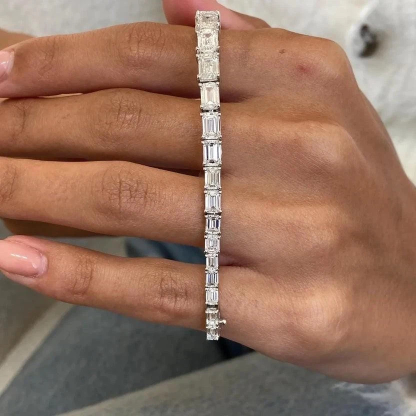 IGI 5 CT Emerald F-VS1 Lab Grown Diamond Charm Tennis Bracelet 14K White Gold