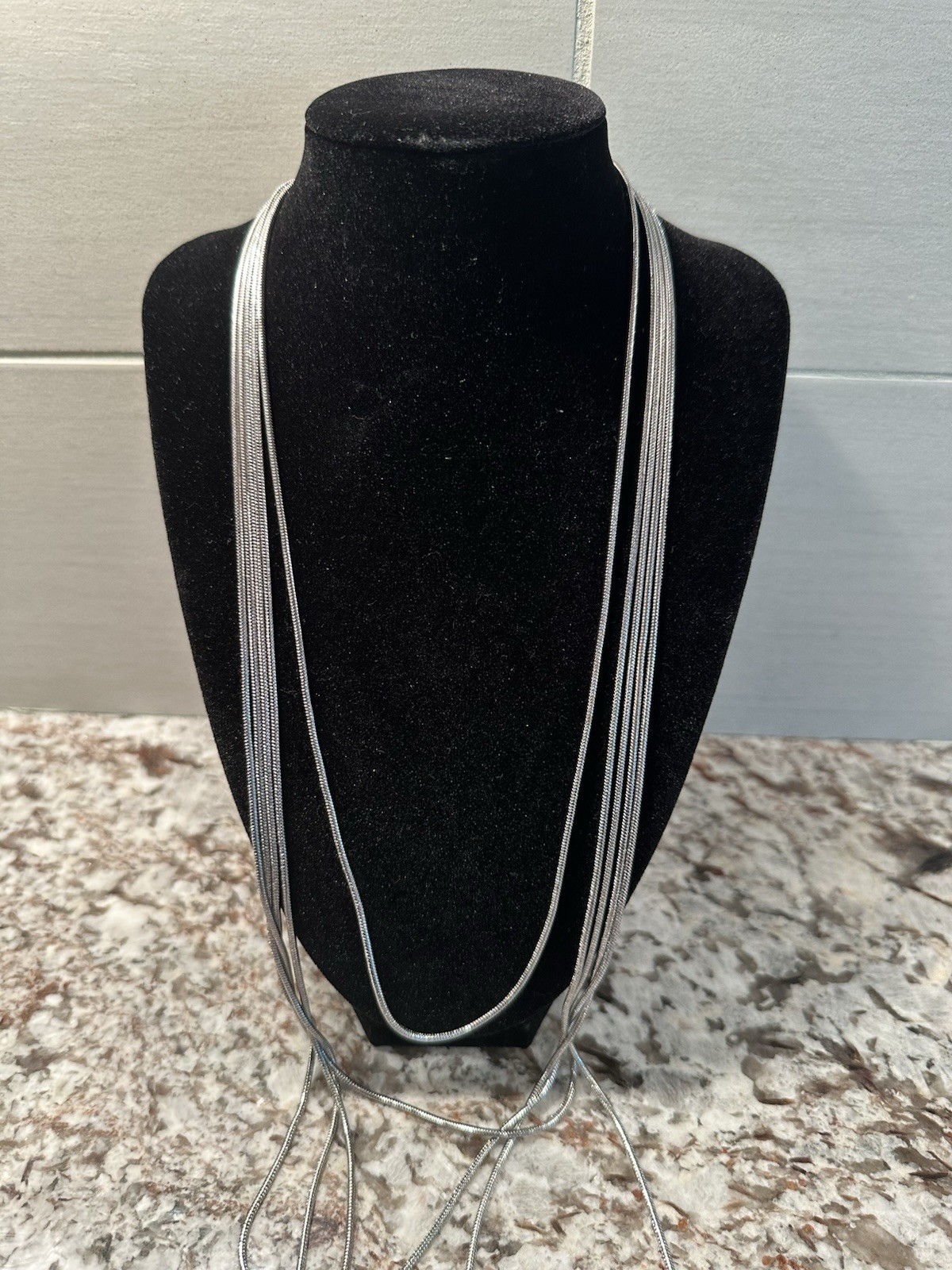 Silver Tone Multi-Strand Layered Snake Chain Necklace 30 in Lobster Clasp
