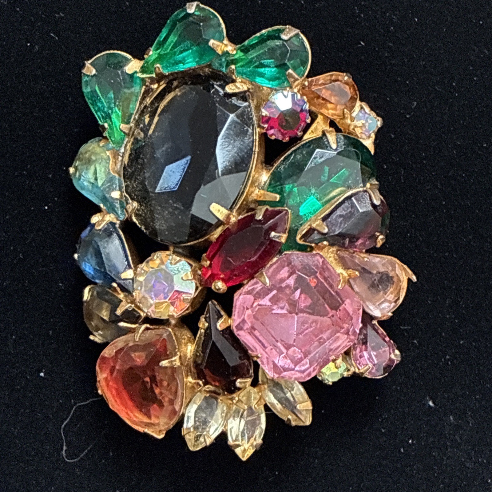 Vintage Juliana Style D&E Rhinestone Statement Brooch Huge Multi-Color Mid Centu