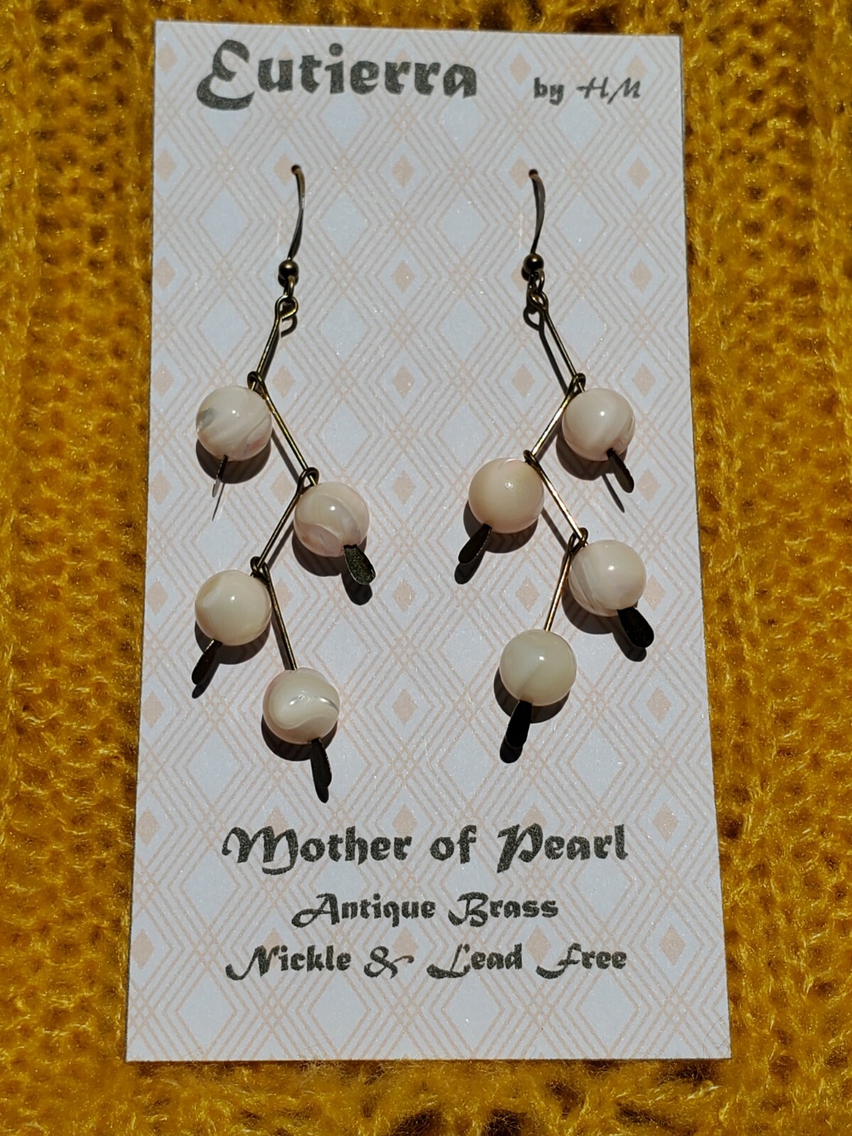 Eutierra Mother of Pearl Earrings are Hand Crafted In USA 2 1/2″ Soft Pink Brass