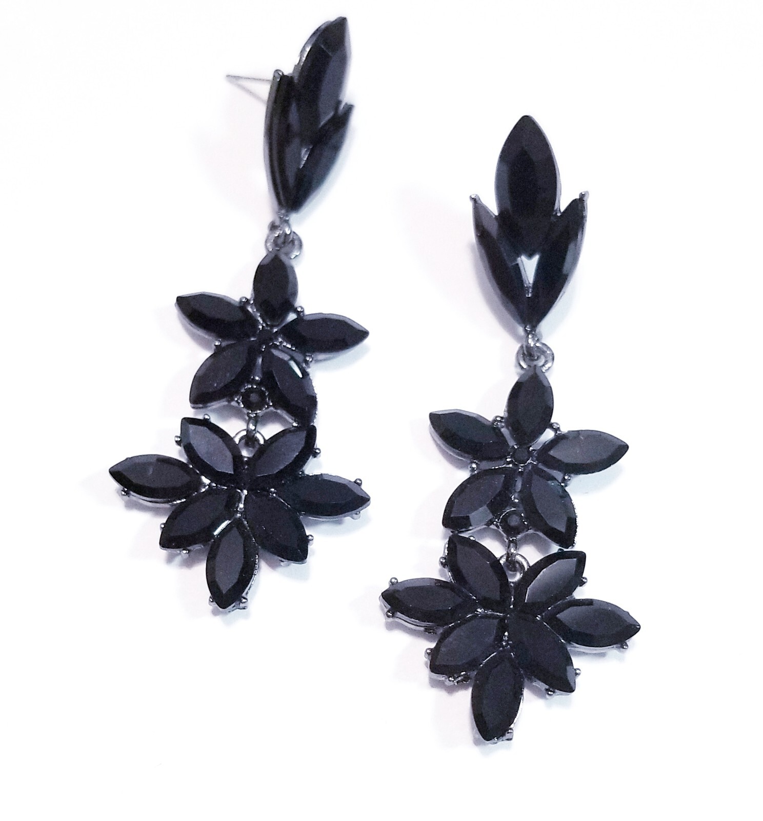 Bridesmaid Drop Dangle Chandelier Earrings 2.8 in Black Rhinestone Pageant Prom