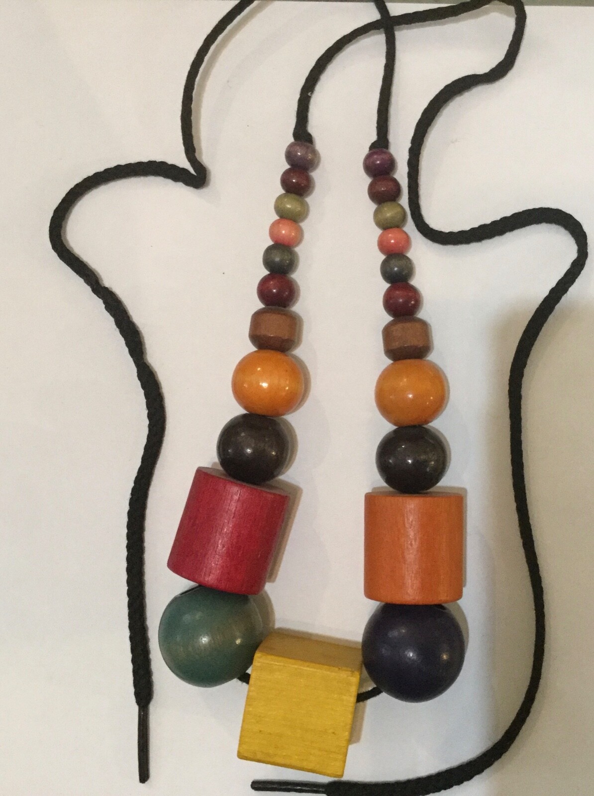 1970s Colorful Wood Cubes and Squares Necklace Pop Art, Modernist, Geometric