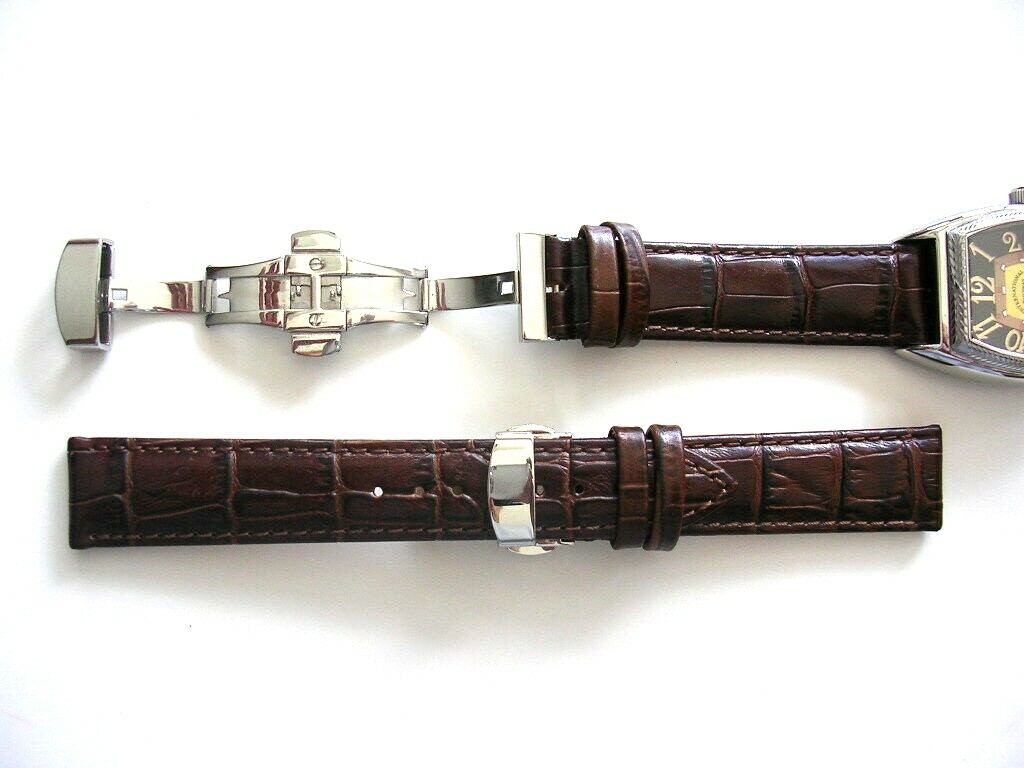 20mm Brown Croco Calf watch band with SS Push Button Butterfly Deploy IW SUISSE