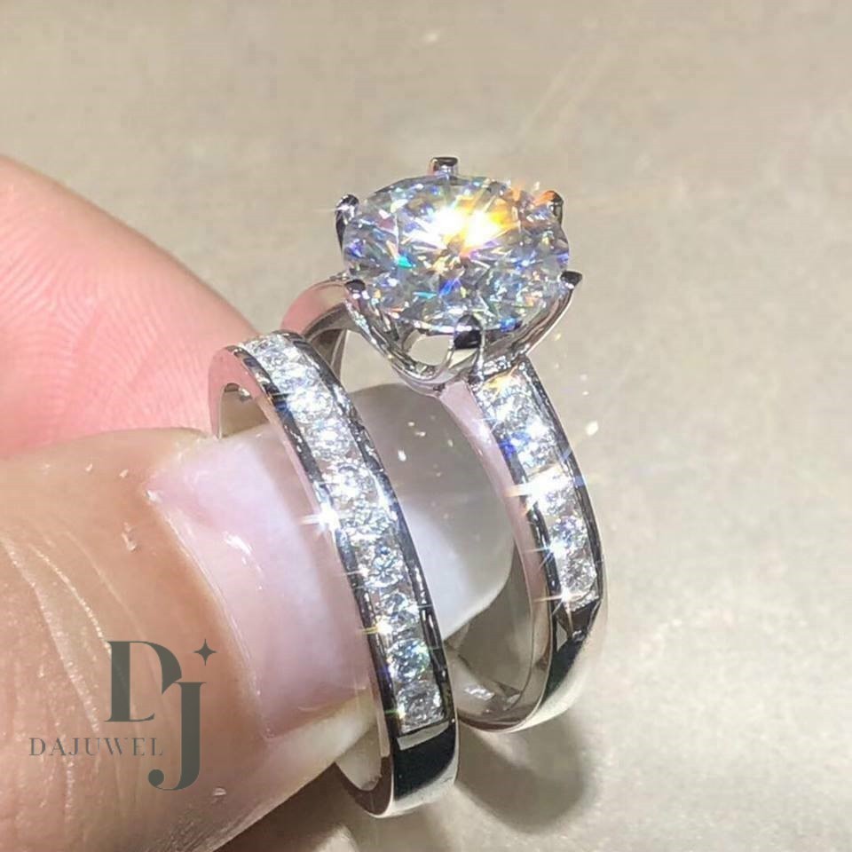 Moissanite Bridal Set Engagement Ring Solid 14K White Gold 2.50 Carat Round Cut