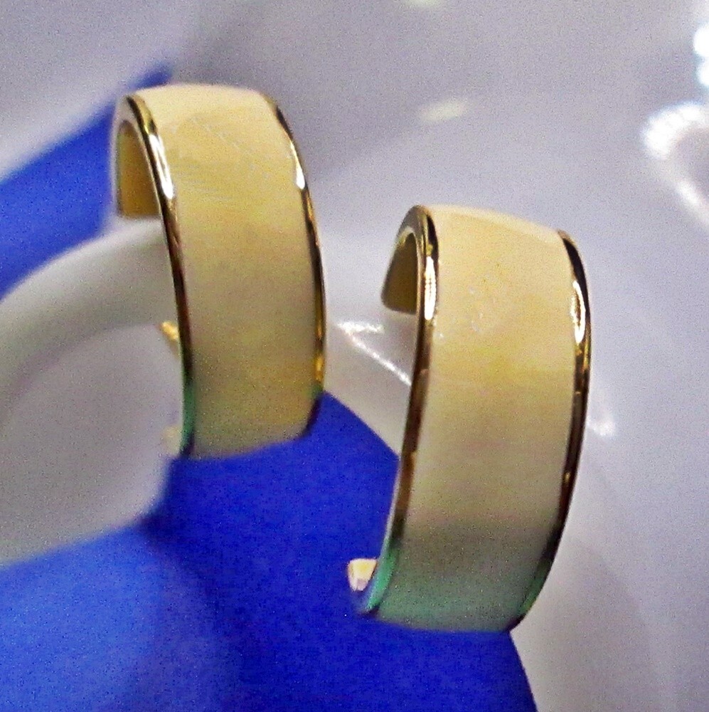 MONET Beige Cream Enamel Hoop English Lock Pierced Earrings Pat. Pend. # 249.252
