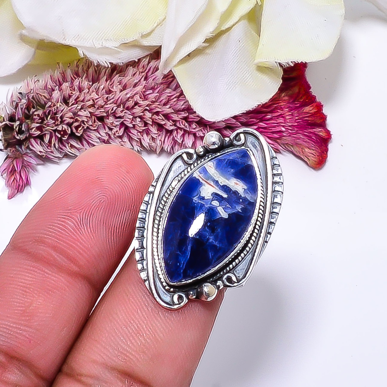 Natural Sodalite Earring in 925 Sterling Silver, Handmade Elegant Jewelry