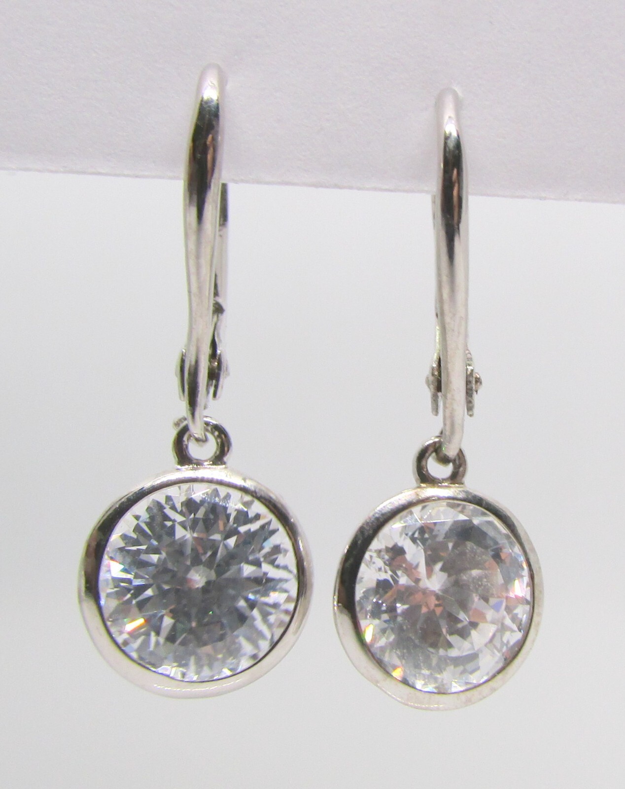 925 STERLING SILVER ROUND CUBIC ZIRCONIA DROP PIERCED EARRINGS 25X10MM ~3.0G