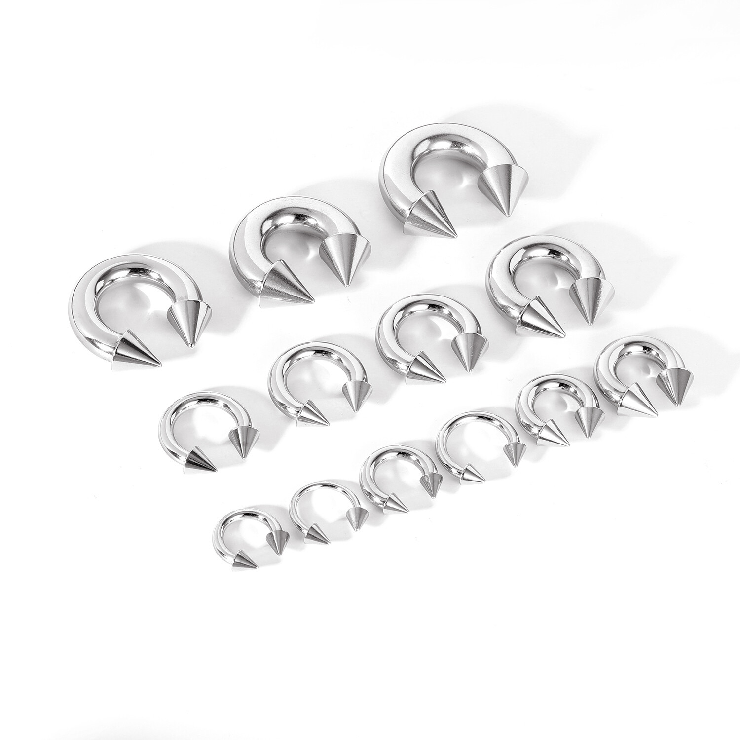 2Pcs Stainless Steel Spike Circular Barbells Large Septum Ring Ear Gauge Earring