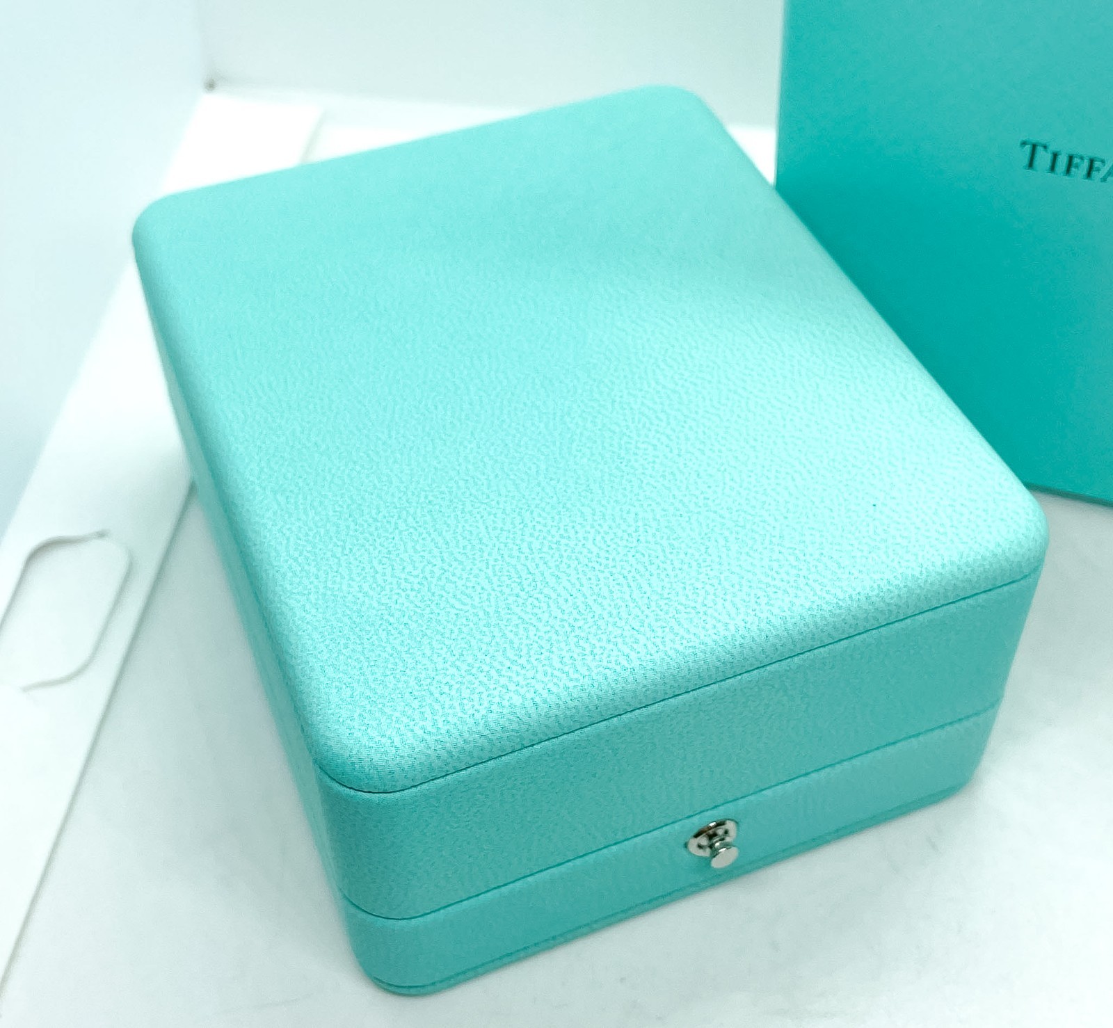 Tiffany & Co. Blue Leather Necklace Holder Box Case 4″ x 3.25″ x 2″
