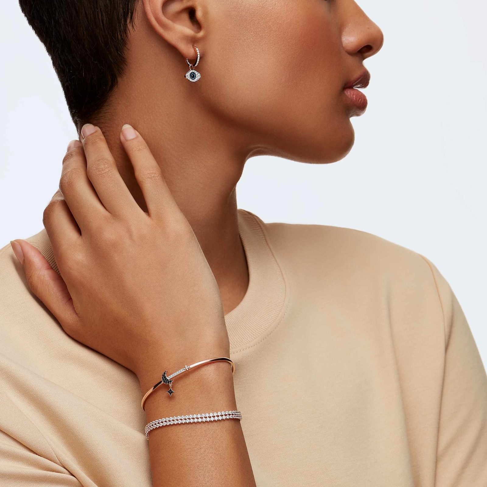 Swarovski Symbol Mini Hoop Duo Evil Eye Earrings 5425857