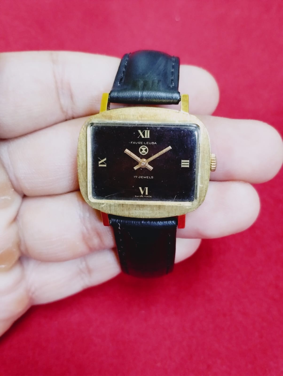 Vintage Favre leuba 17j original rare square swiss working wrist watch 051