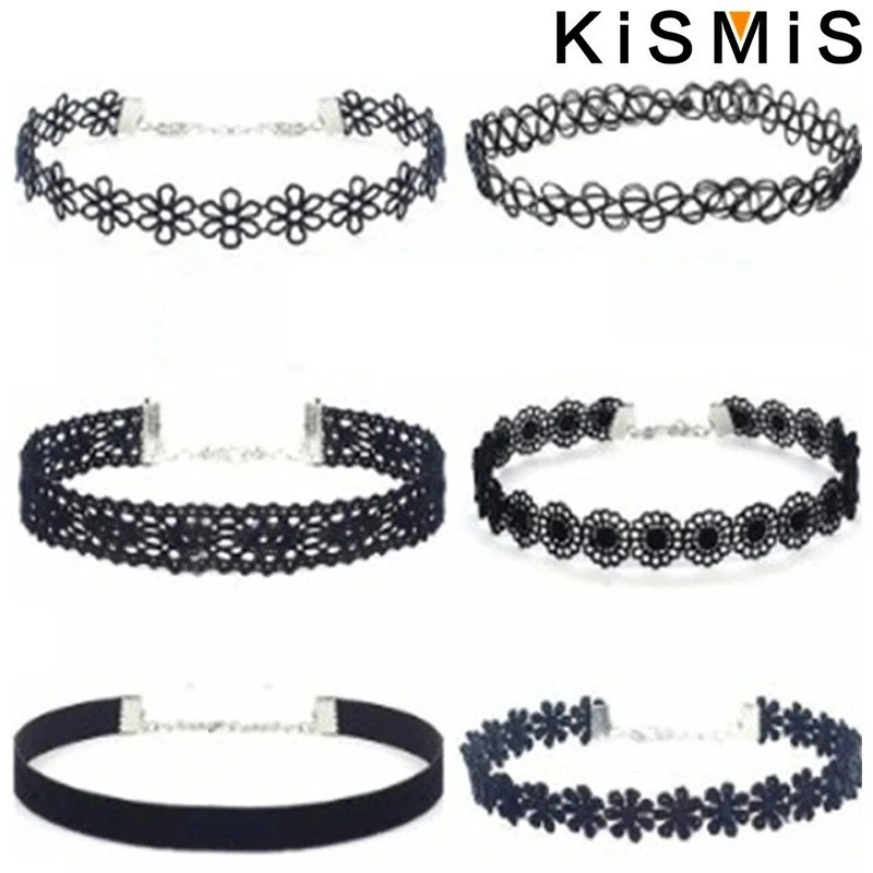 6pc Choker Necklace Set Black Velvet Classic Women Chain Collar Lace Stretchy US
