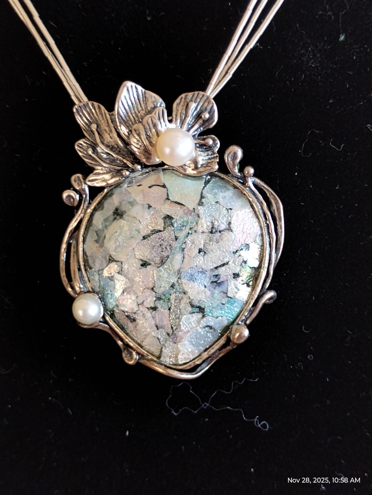 PAZ Creations PZ Israel Blue Roman Glass Necklace 925 Sterling Silver