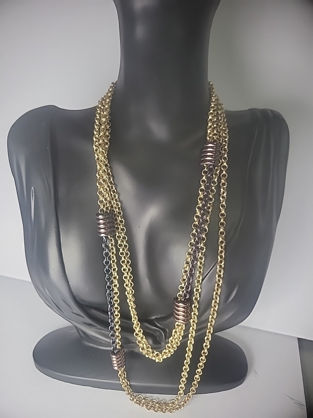 Vintage Baskin Brothers Gold Tone Chain Double Strand Neacklace Jewelry Costume