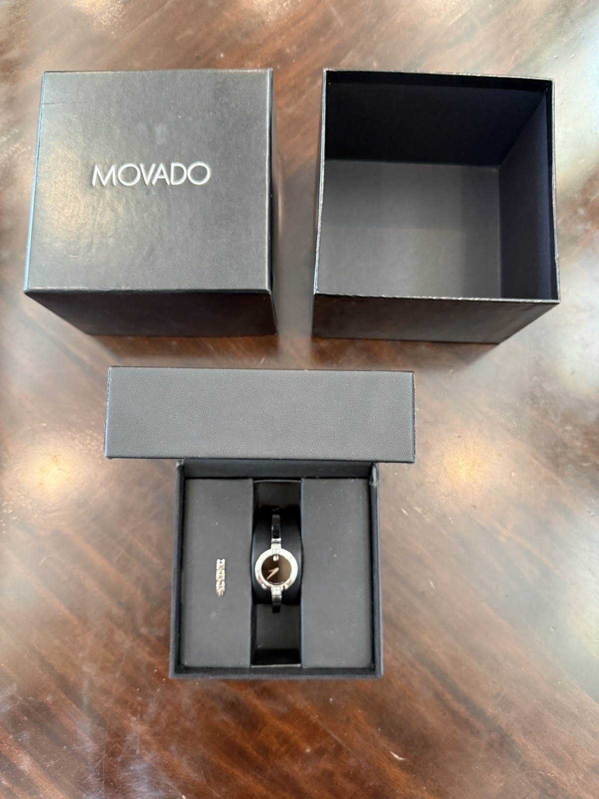 Movado 84 A1 1830 S Women’s Swiss Black Museum Diamond Bangle Watch in Box
