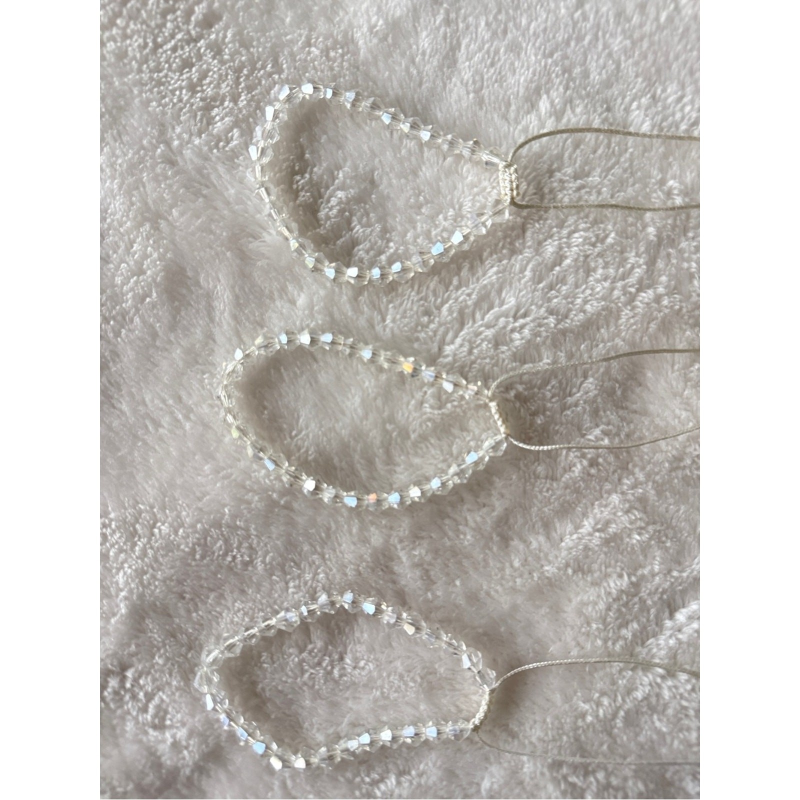 Set of 3 bracelets adjustable drawstring pulltie clear iridescent crystal beads