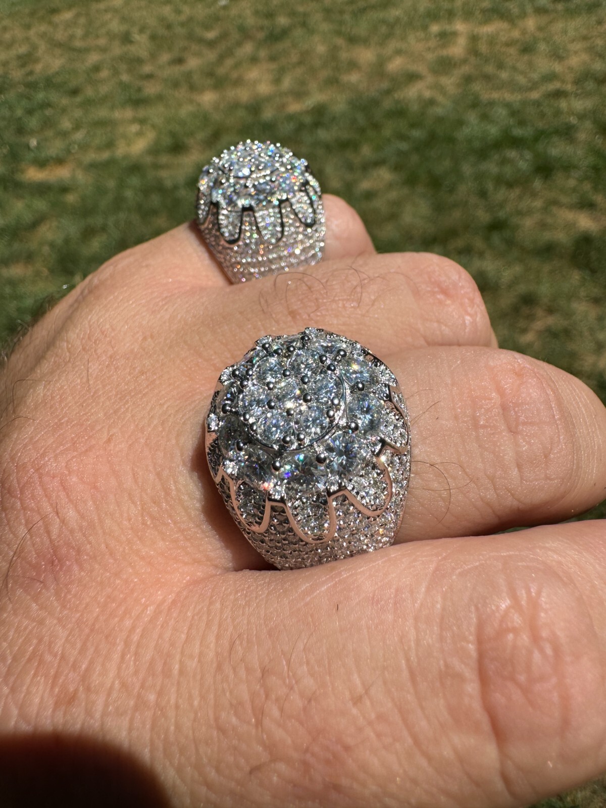 MOISSANITE Rapper Large Stone Dome Iced Hip Hop Ring 925 Silver Bust Down