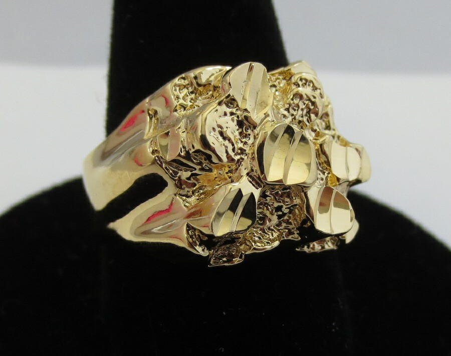 SIZES 5-13 MENS 14KT GOLD PLATED SQUARED OFF STYLE NUGGET BLING RING STYLE R2
