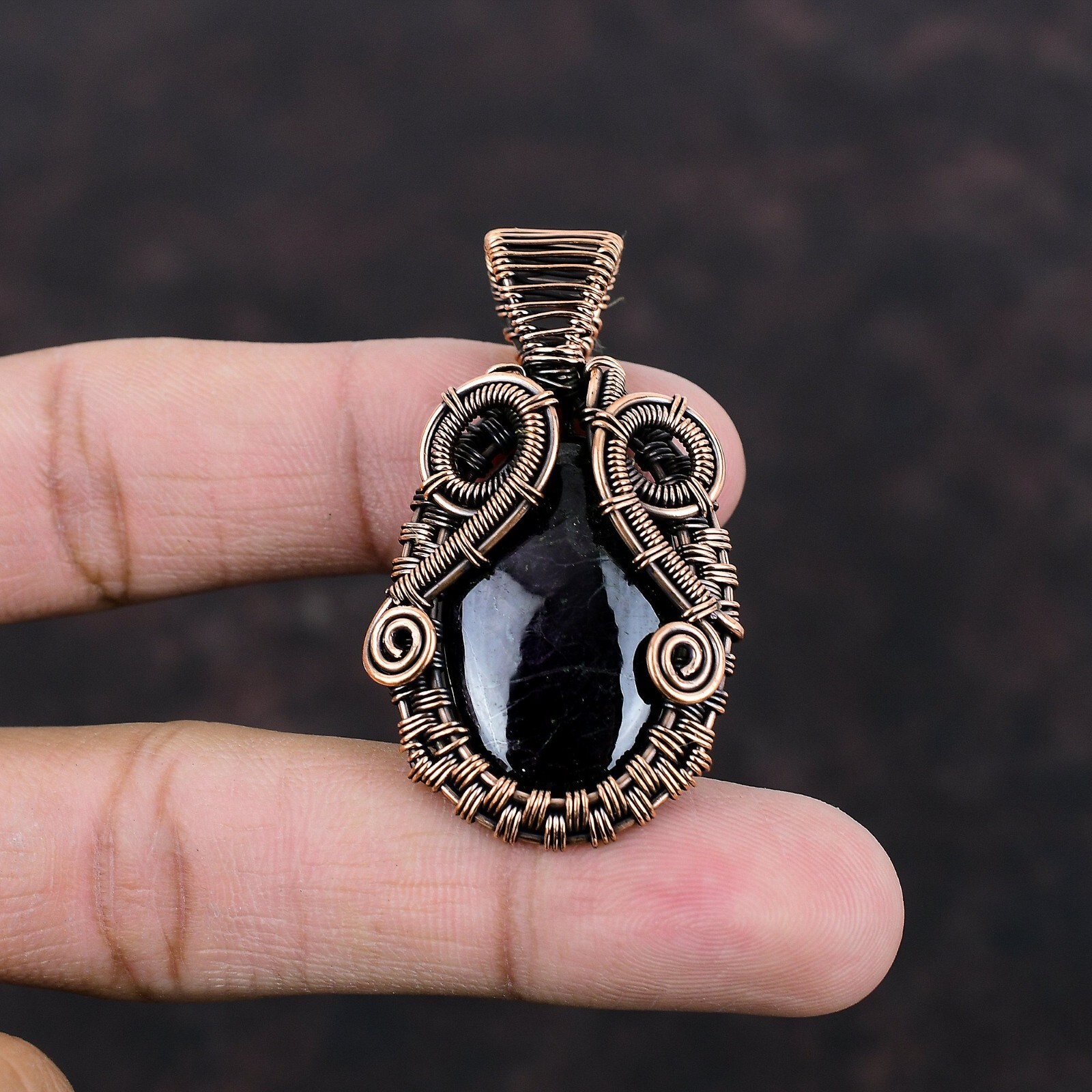 Women Day Gift Sugilite Wire Wrapped Pendant Handcrafted Copper Ethnic 1.97″