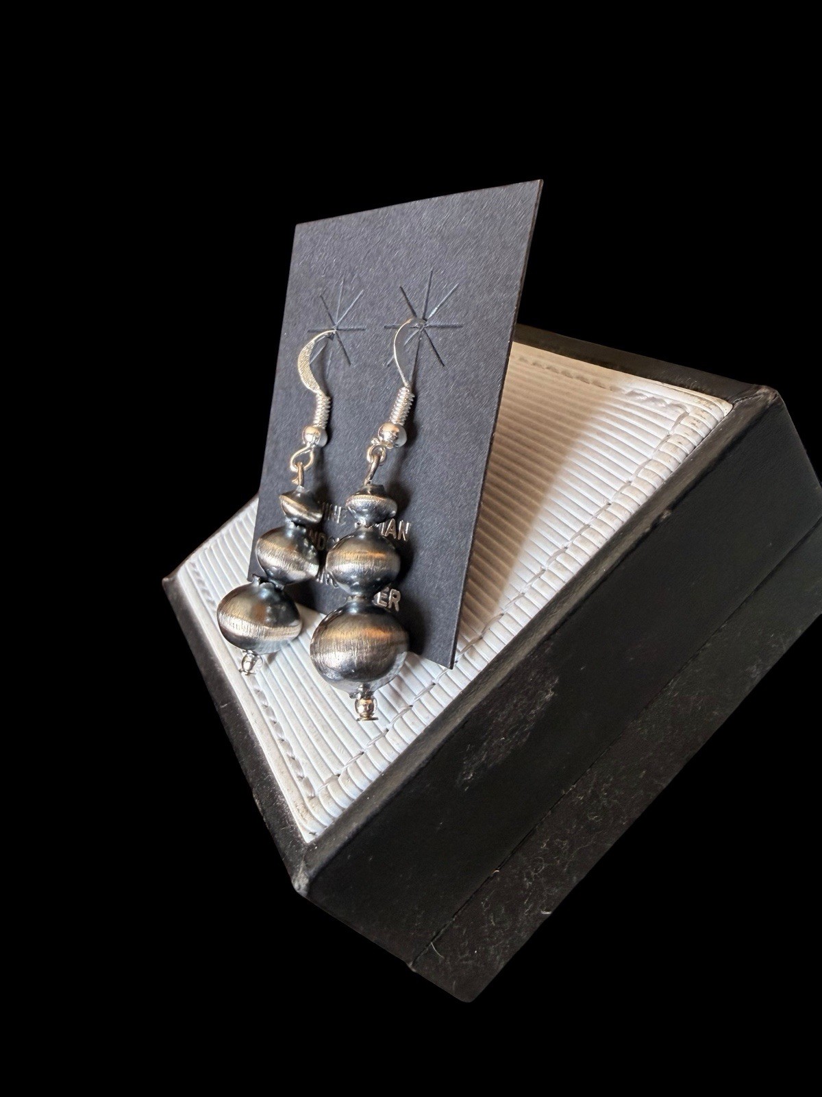 Handmade Navajo Treva Jim Sterling Silver Pearl Drop Hook Earrings