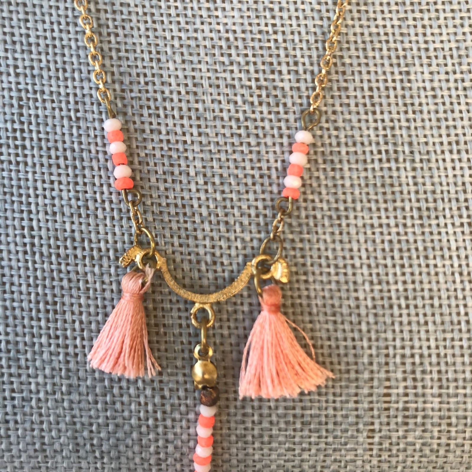 NWT Anthropologie Boho Festival Jewelry Orange Beaded Tassel Necklace Whimsical