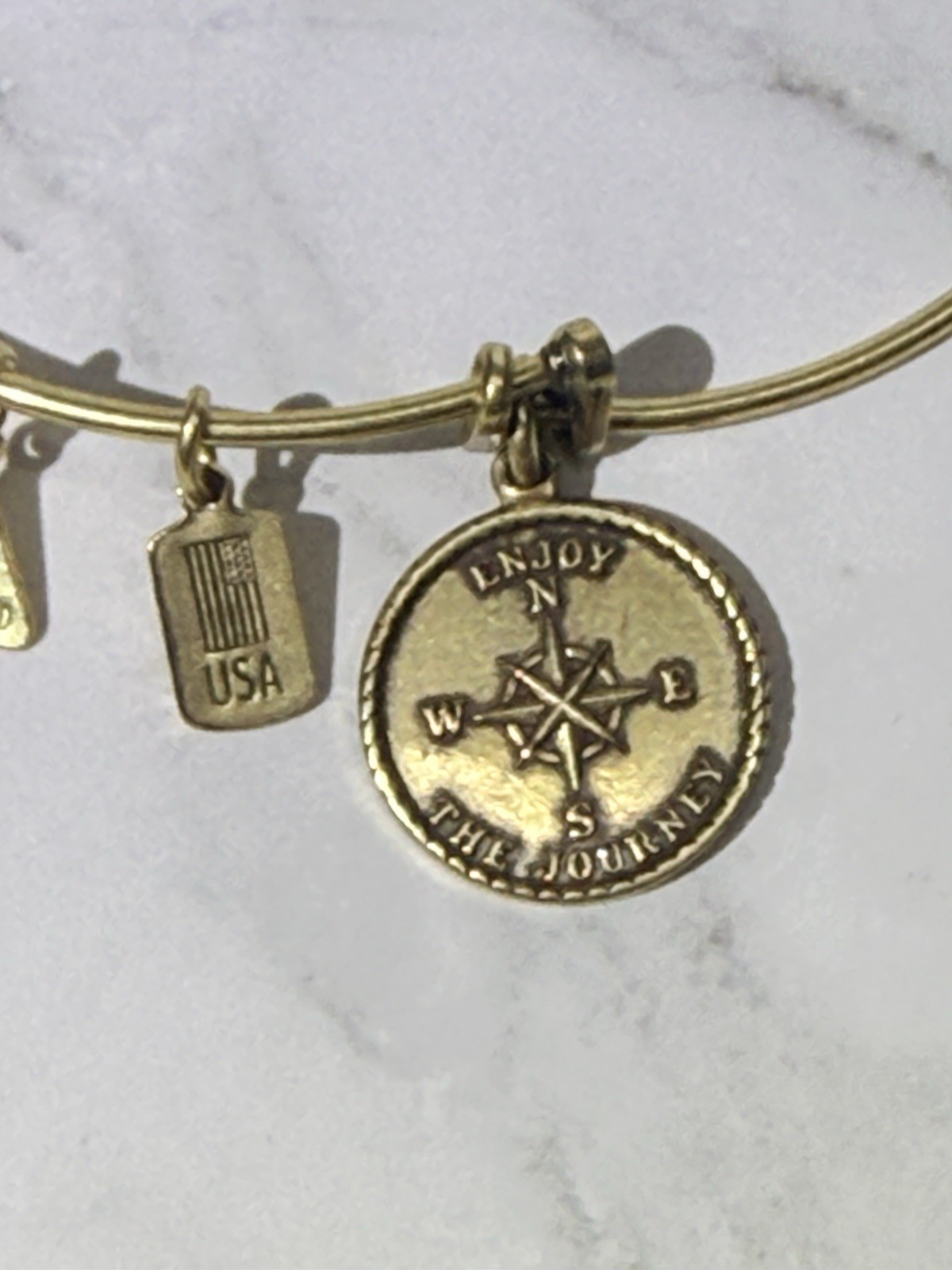 Wind + Fire Enjoy The Journey Expandable Eco Charm Bangle Bracelet Gold-Tone USA
