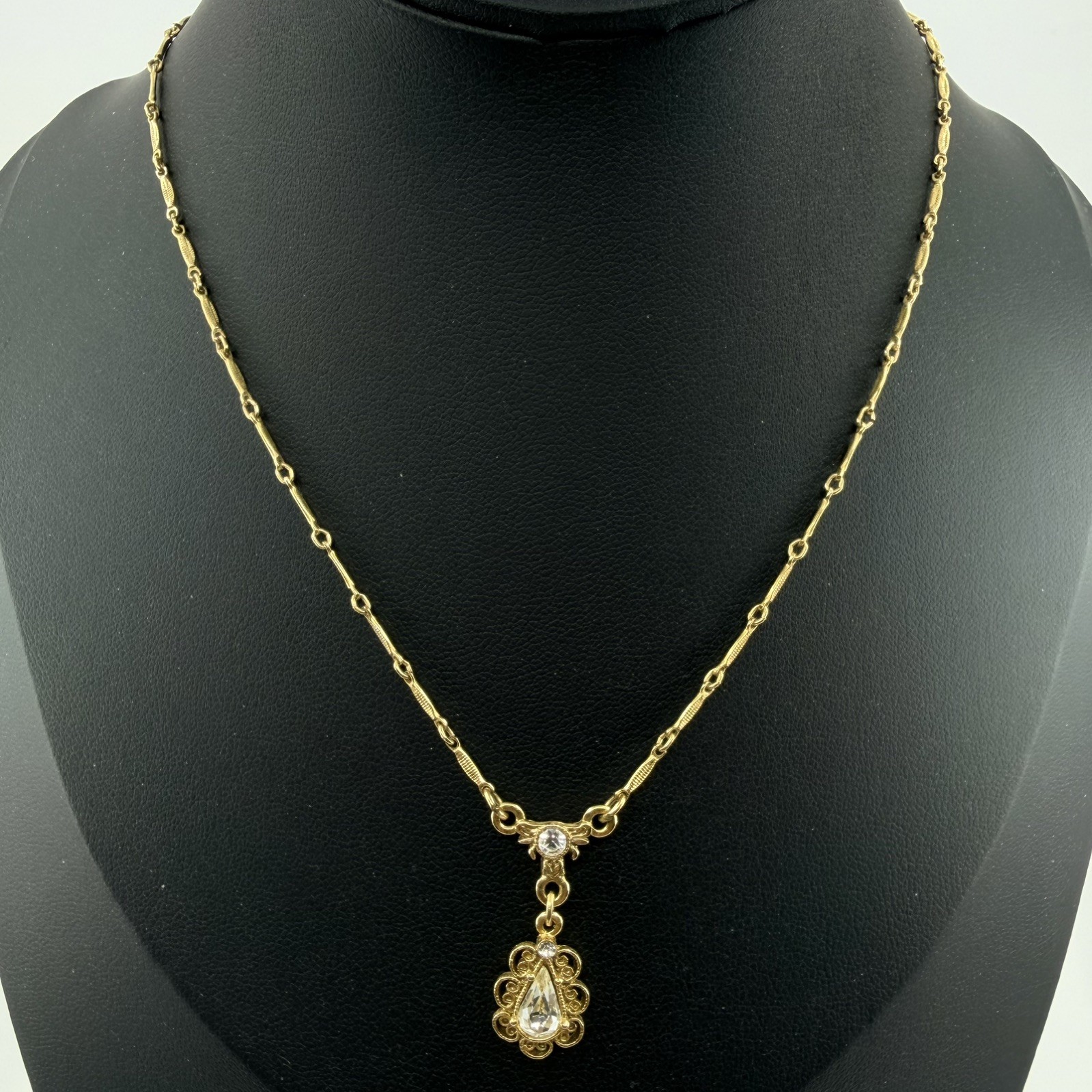 1928 Victorian Inspired Crystal Y Drop Necklace Costume Jewelry 15”
