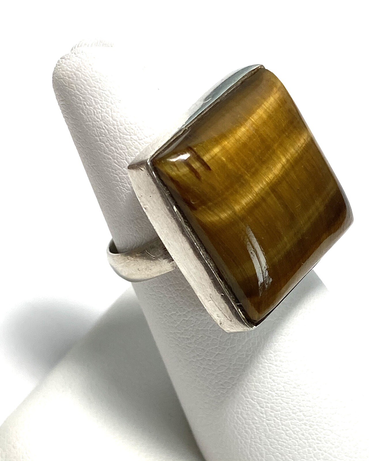 Tiger’s Eye 925 Artisan Native Ring Sterling Silver Size 7.25 Square 11.82g