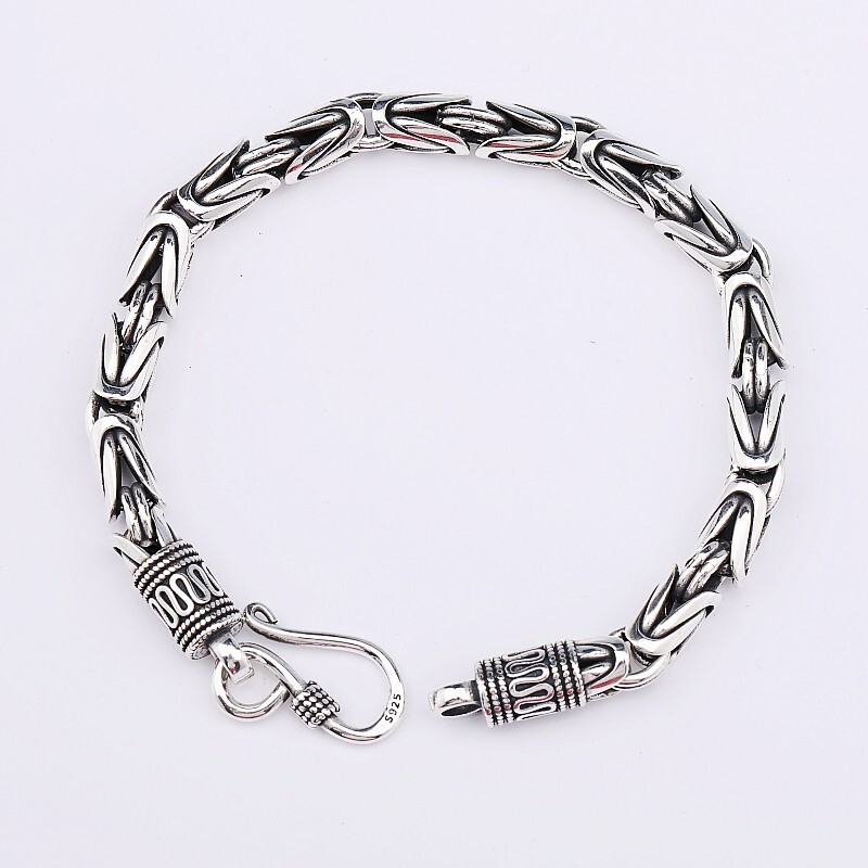 S925 Silver Ethnic Style Six Character True Word Bracelet Dragon Bone Chain