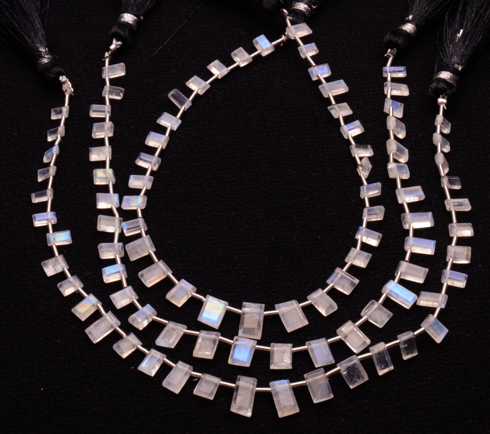 Blue Fire Rainbow Moonstone 5×3 to 7×5 mm Size Baguette Jewelry Making Beads 9″