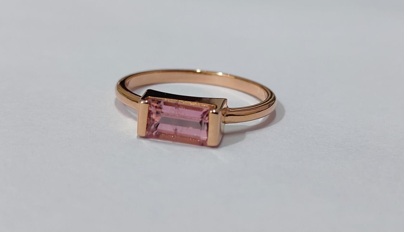 1.50 Carat Natural Pink Tourmaline Gemstone 18k Rose Gold Dainty Ring Women Gift