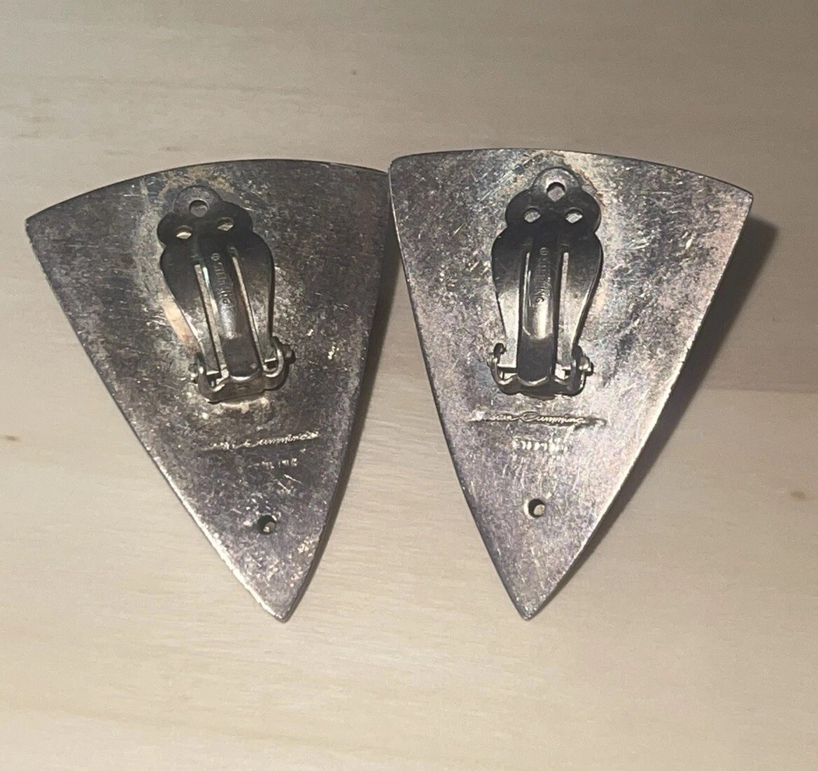 Vintage Susan Cummings Classic Signed Sterling Silver 925 Clip On Earrings