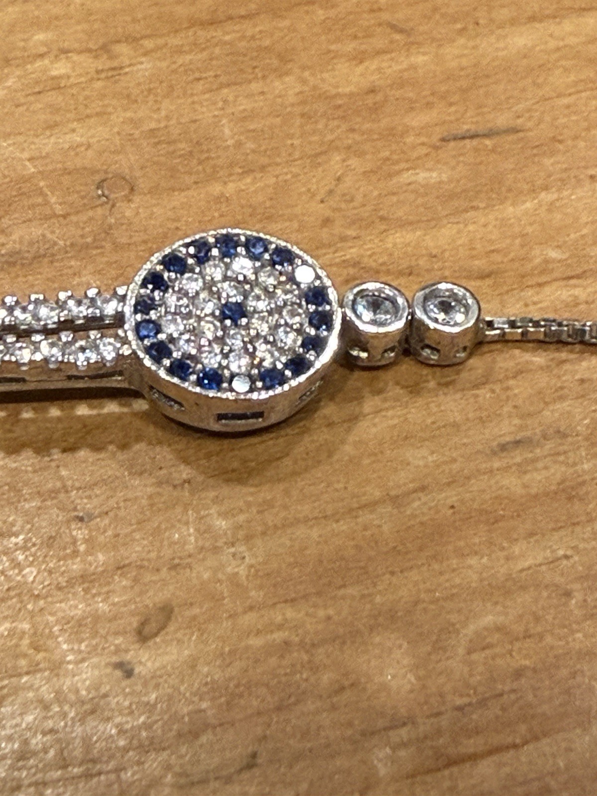 NWT Sterling Silver 925 Blue Evil Eye Adjustable Slider Bracelet CZ Gift New