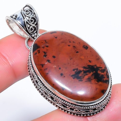 Natural Mahogany Obsidian Gemstone 925 Silver Plated Jewelry Pendant 2.0″ M448