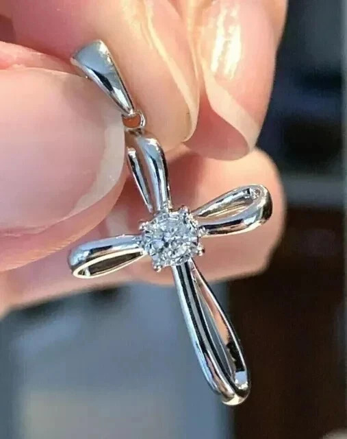 Round Cut 0.20Ct Lab Created Diamond Women’s Cross Pendant 14K White Gold Plated