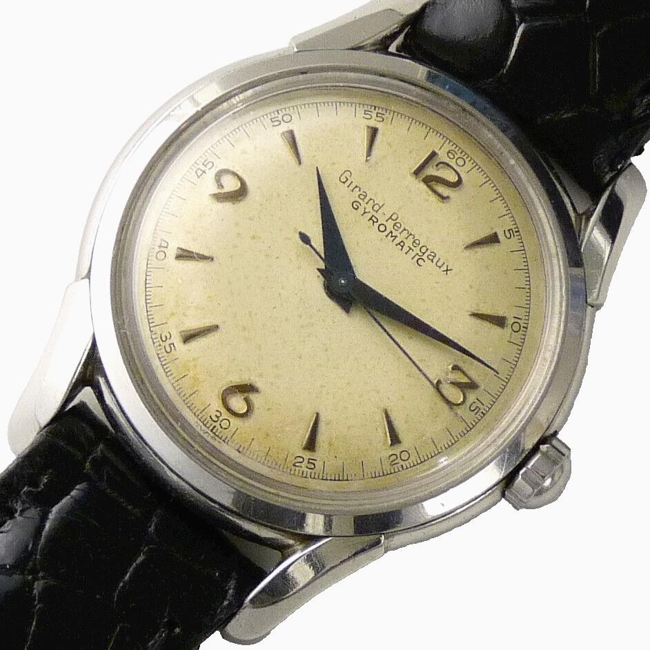 GIRARD-PERREGAUX Gyromatic Stainless Steel. Watch Automatic Gun Metal Blue Hands