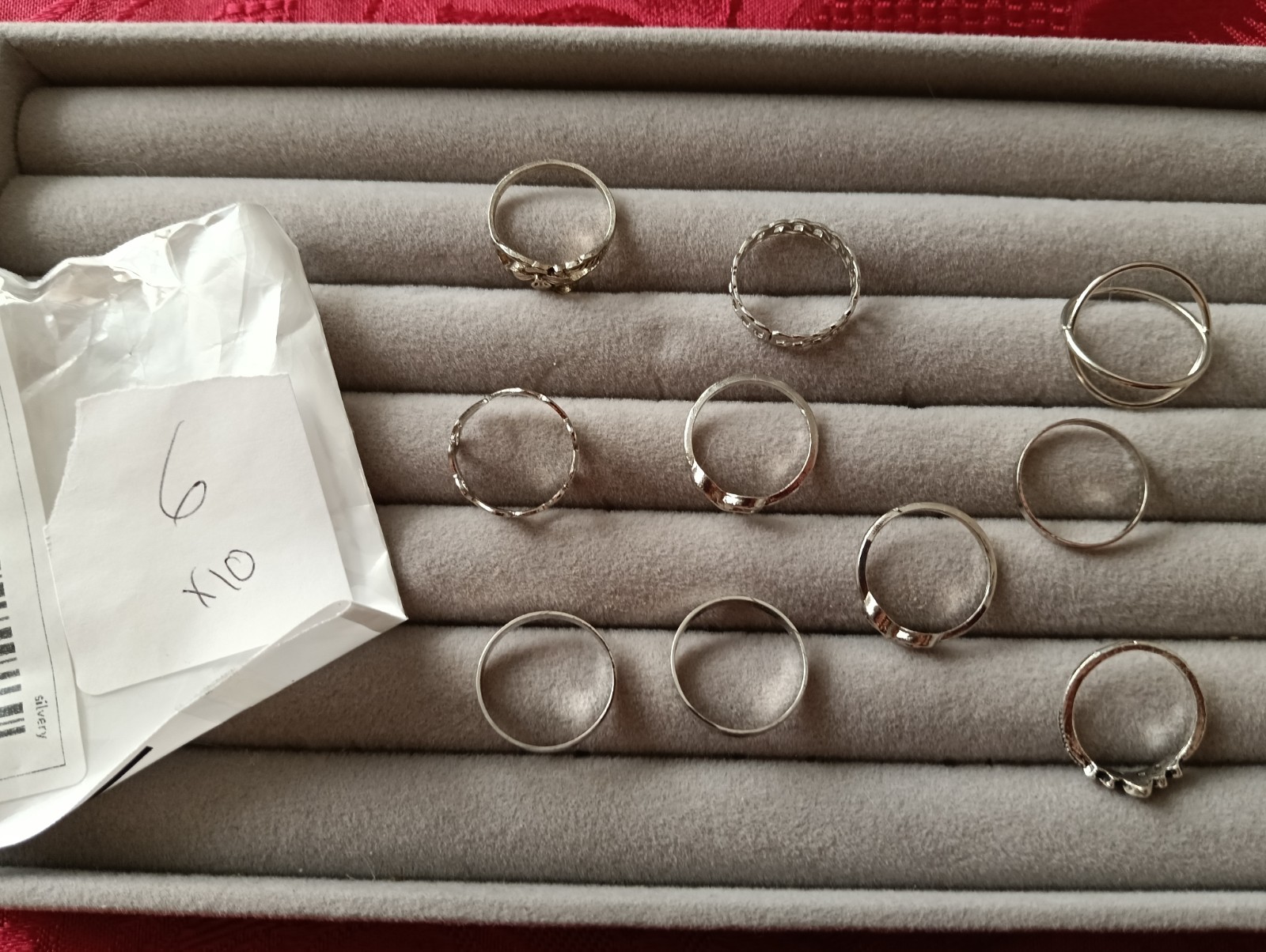 9 x Collection Various Style Silver Coloured Costume Rings free Size