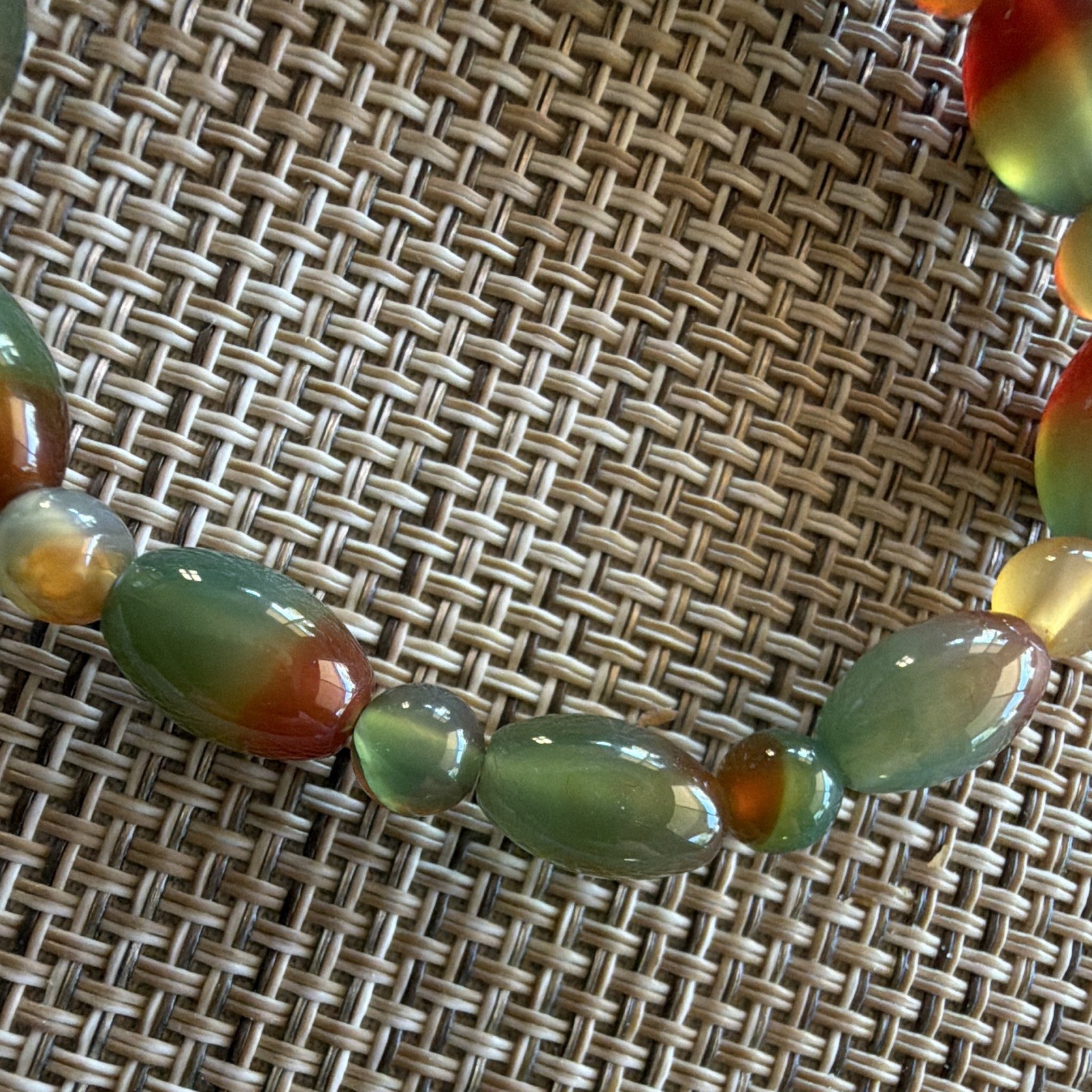 Multicolor Oval Agate Gemstone Beaded Stretch Bracelet Green Orange Yellow